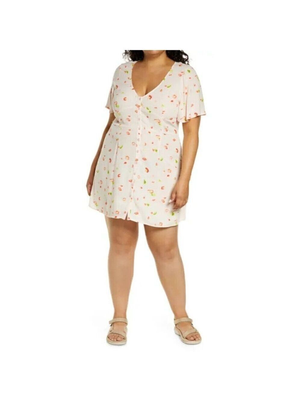 BP Women Pink Floral Skater Dress BNWOT Short Sleeve Button Up
